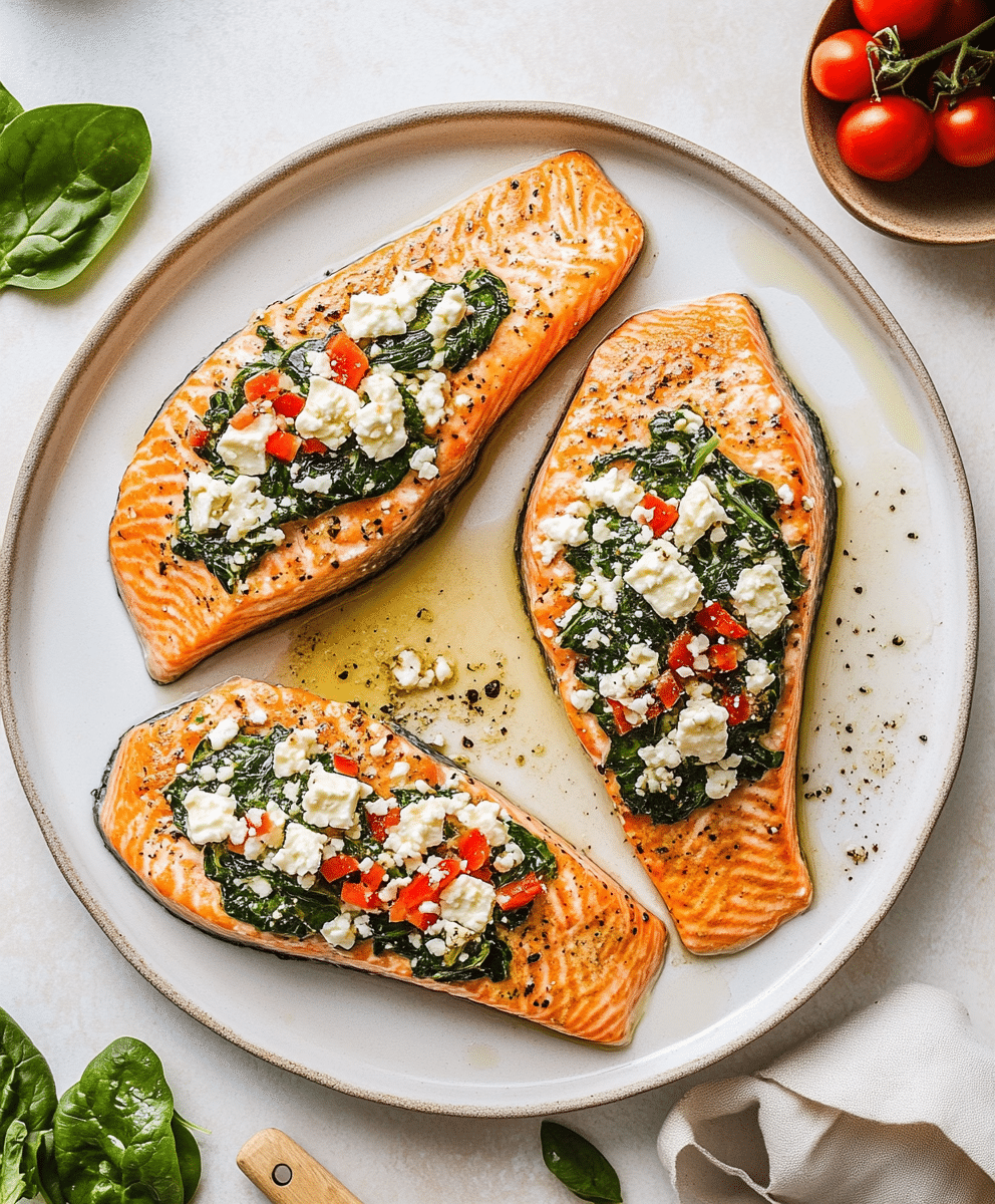 Stuffed Salmon With Spinach & Feta Recipe - Savory Kitchen Stories
