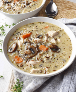 Creamy Mushroom Chicken And Wild Rice Soup Recipe - Savory Kitchen Stories