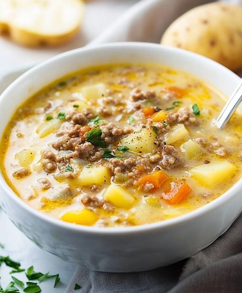 Cheesy Hamburger Potato Soup Recipe