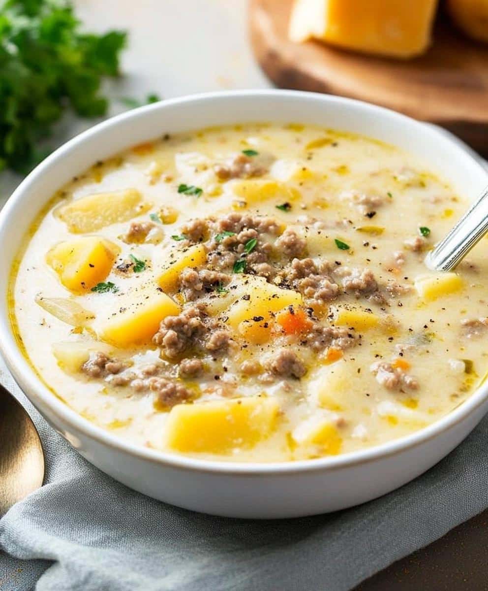 Cheesy Hamburger Potato Soup Recipe