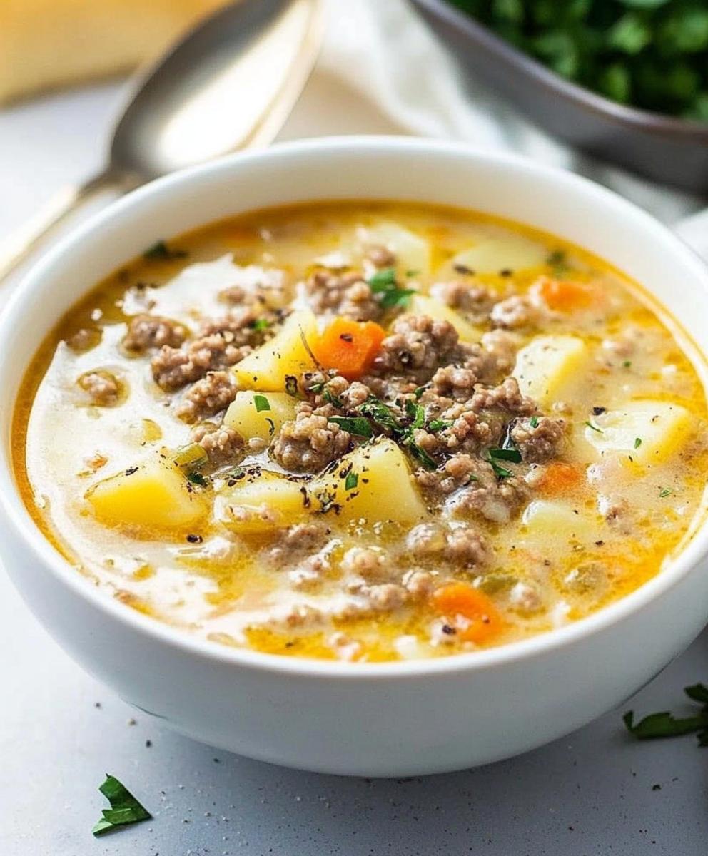 Cheesy Hamburger Potato Soup Recipe