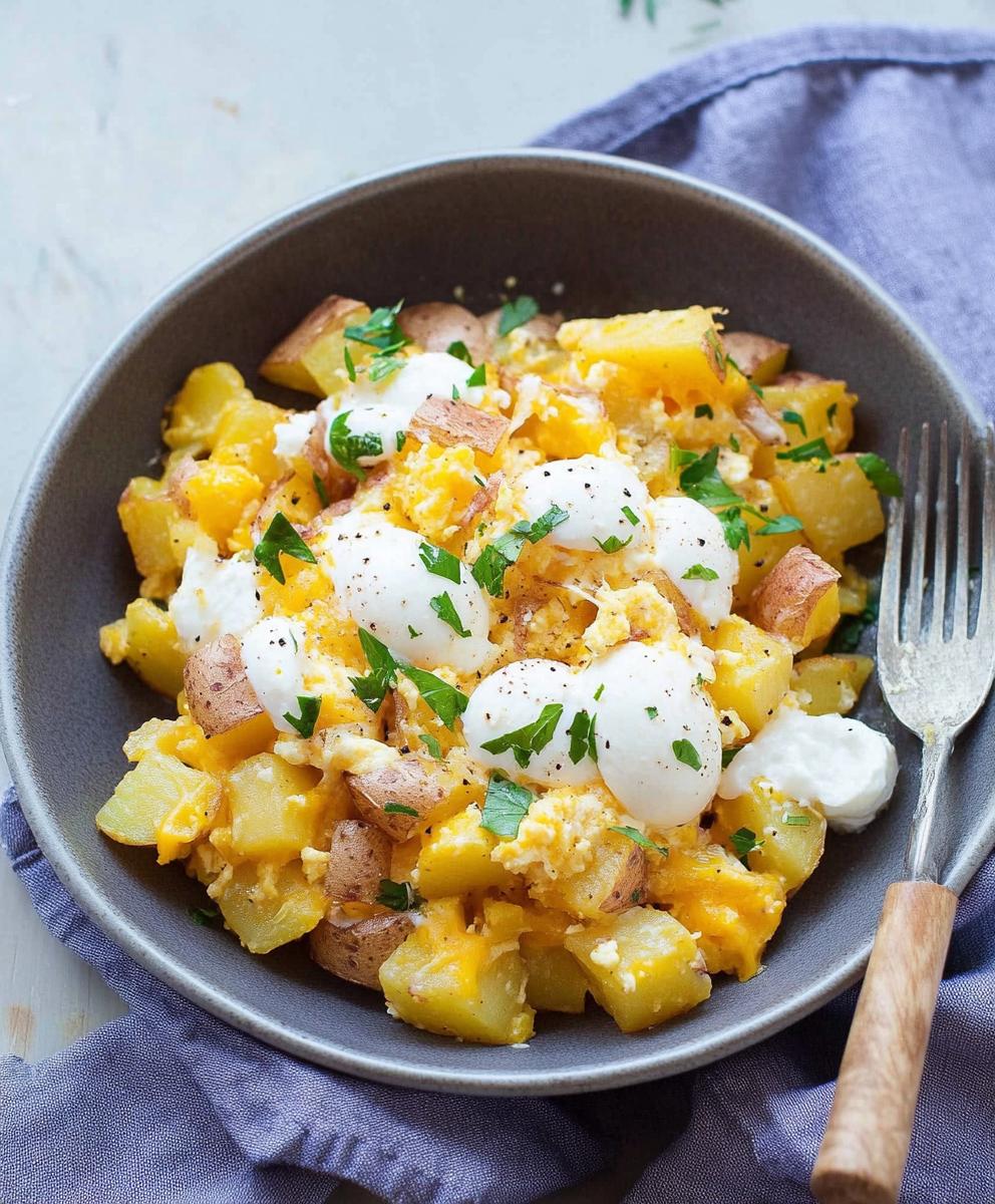 Cheesy Potato Egg Scramble Recipe
