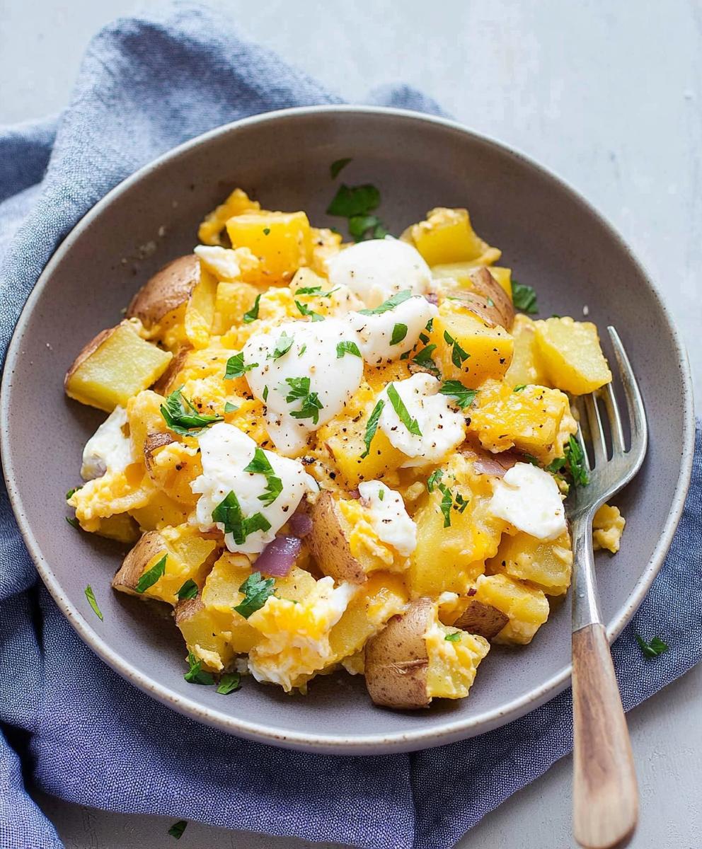 Cheesy Potato Egg Scramble Recipe