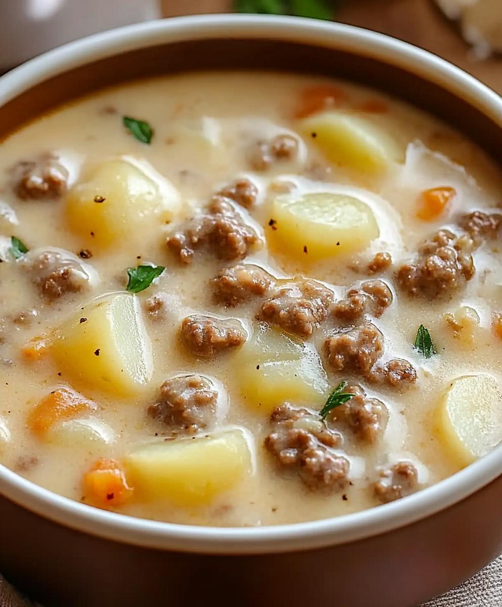 Creamy Potato & Hamburger Soup Recipe