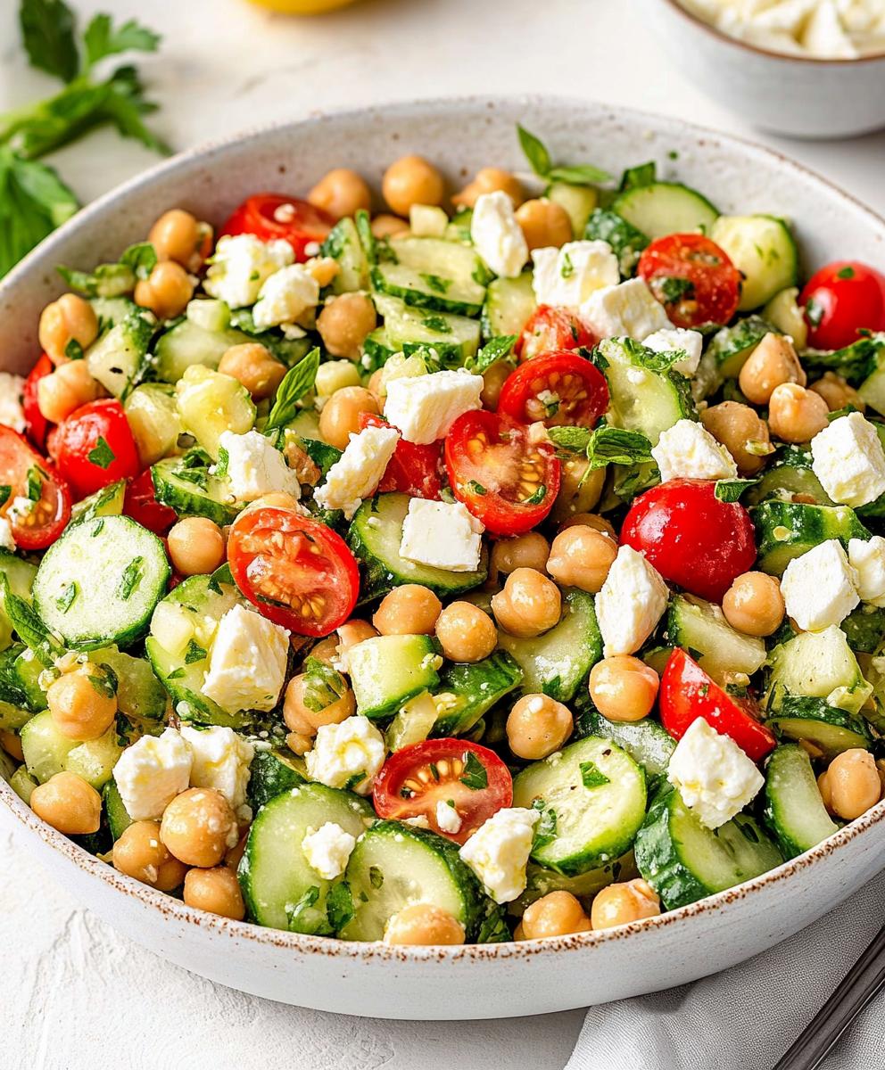 Easy Chickpea Cucumber Salad With Feta And Tomatoes Recipe