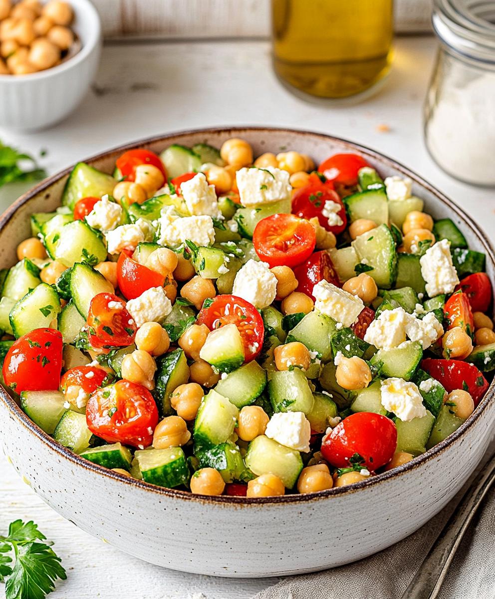 Easy Chickpea Cucumber Salad With Feta And Tomatoes Recipe