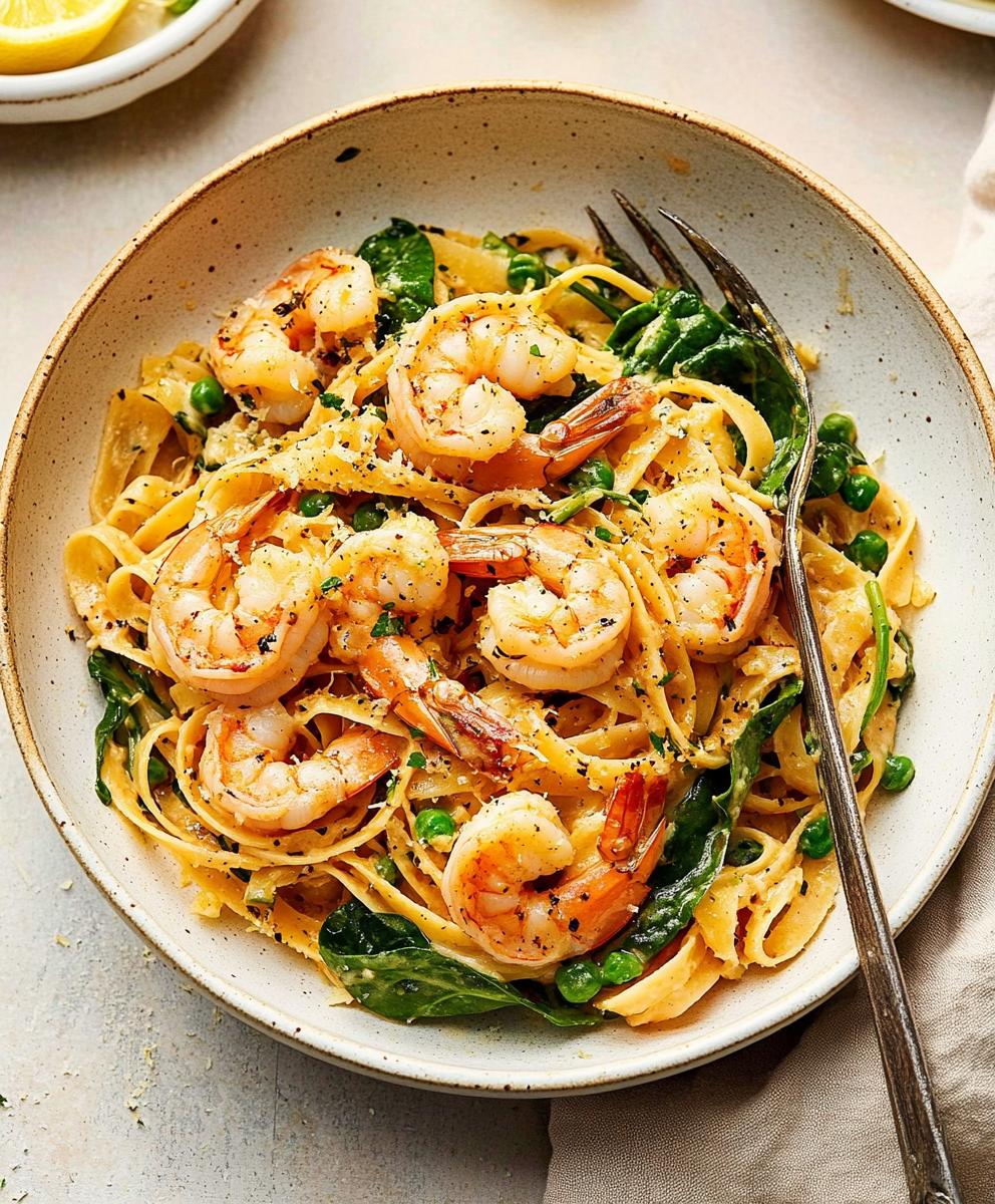 Lemon Garlic Shrimp Pasta With Spinach Recipe