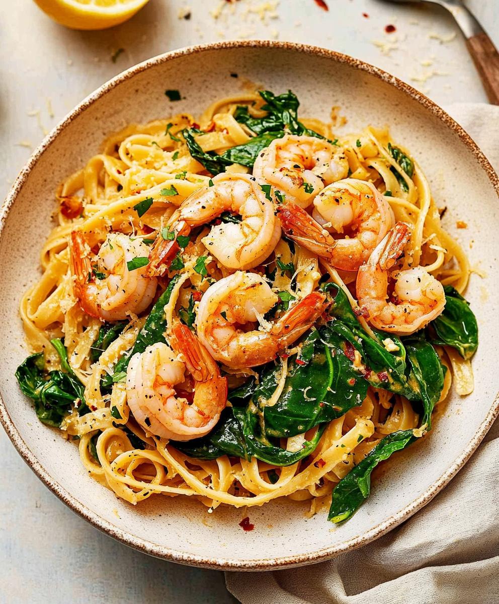 Lemon Garlic Shrimp Pasta With Spinach Recipe