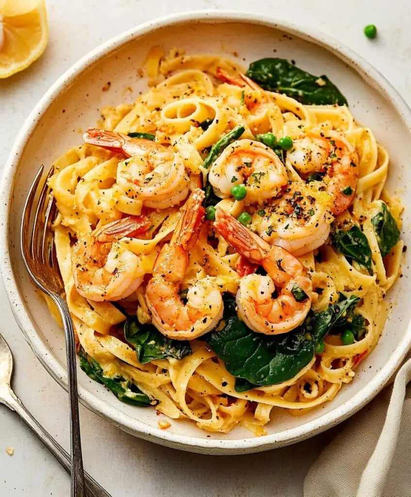 Lemon Garlic Shrimp Pasta With Spinach Recipe