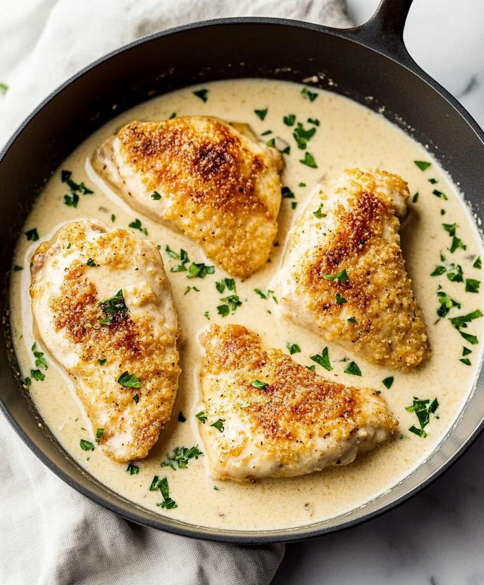 Parmesan Crusted Chicken With Creamy Garlic Sauce Recipe