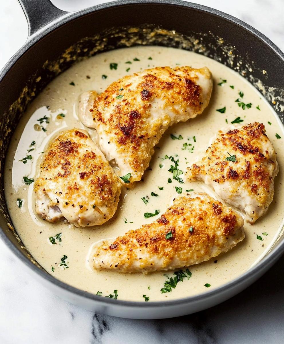 Parmesan Crusted Chicken With Creamy Garlic Sauce Recipe