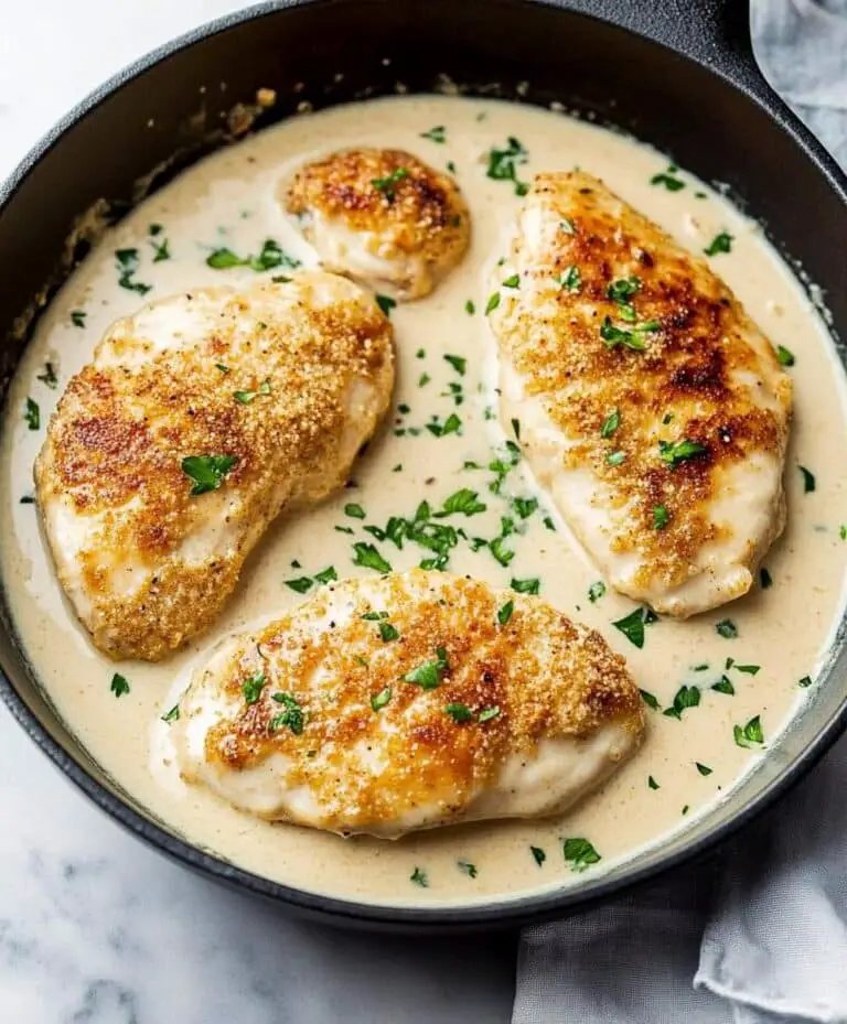 Parmesan Crusted Chicken With Creamy Garlic Sauce Recipe