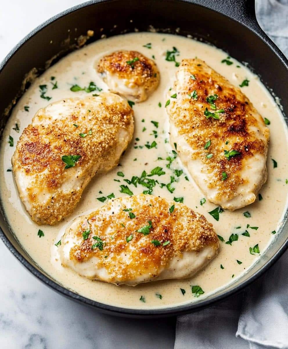 Parmesan Crusted Chicken With Creamy Garlic Sauce Recipe