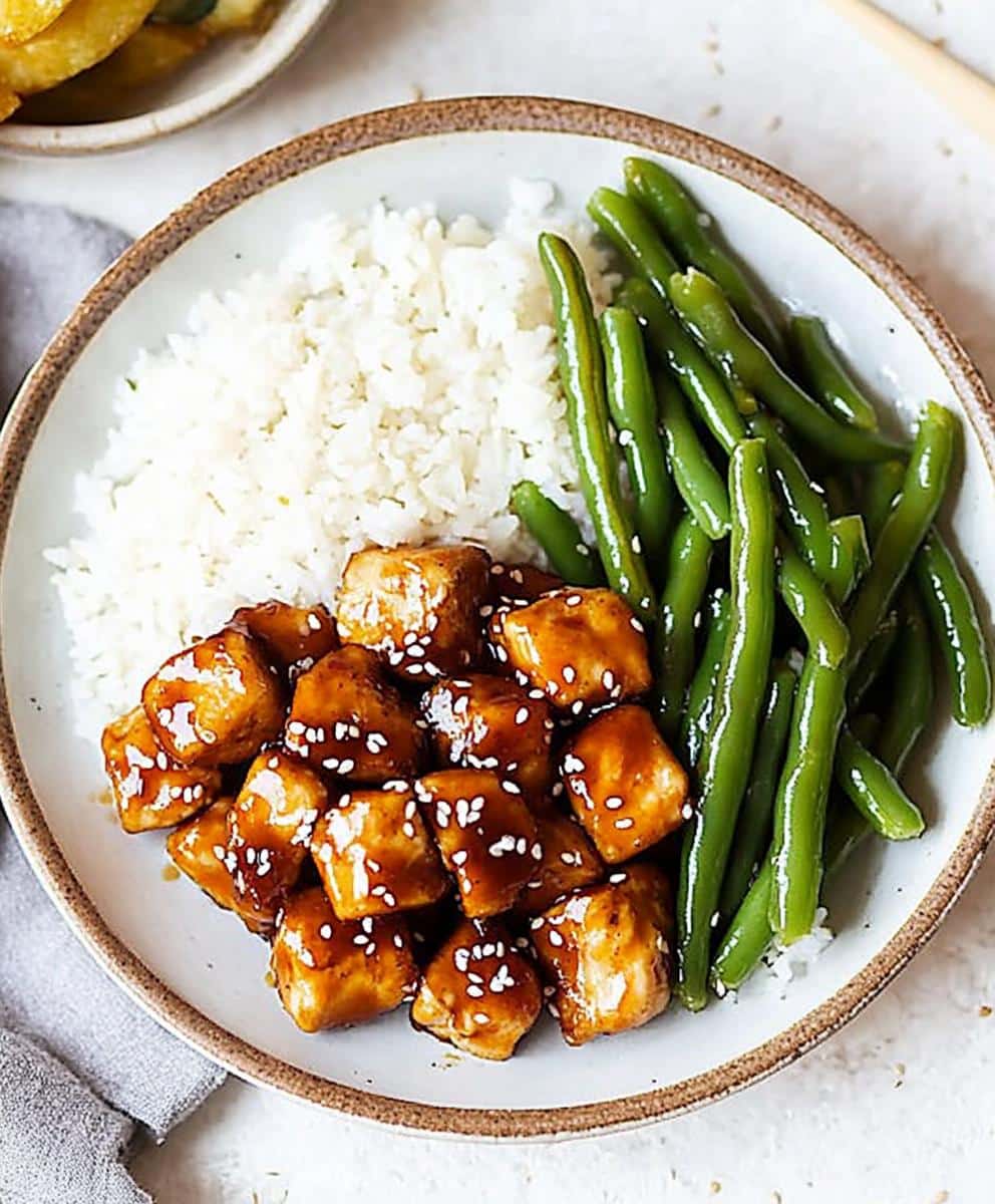 Healthy Sesame Chicken With Green Beans And Rice Recipe
